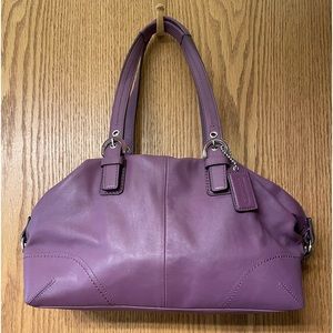 Used Coach satchel Purple Leather with Gray fabric inside